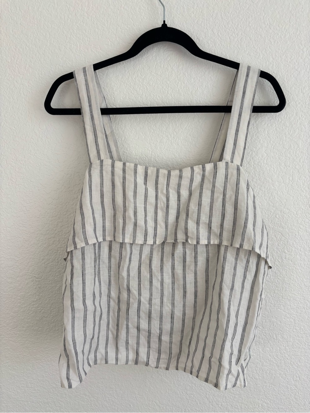 Quince Striped Linen-Blend Square Neck Tank Top - White & Gray